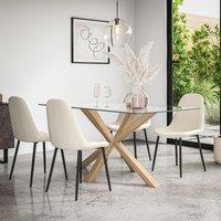 More4Homes Etta Glass Dining Table & Chairs - Glass Top w Solid Oak Legs + Maya Boucle Dining Chair Set Of 4 in Ivory