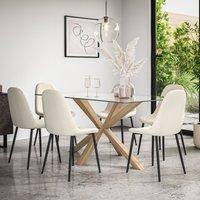 More4Homes Etta Glass Dining Table & Chairs - Glass Top w Solid Oak Legs + Maya Boucle Dining Chair Set Of 6 in Ivory