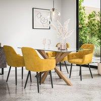More4Homes Etta Glass Dining Table & Chairs - Glass Top w Solid Oak Legs + Anika Velvet Dining Chair Set Of 6 in Mustard