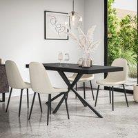 More4Homes Donni Dining Table & Chairs - Black Table Top w Black Legs + Maya Boucle Dining Chair Set Of 6 in Ivory