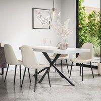 More4Homes Donni Dining Table & Chairs - White Marble Effect Table Top w Black Legs + Maya Boucle Dining Chair Set Of 6 in Ivory