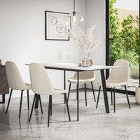 More4Homes Haydon Extending Dining Table & Chairs - White Marble Effect Table Top w Black Legs + Maya Boucle Dining Chair Set Of 6 in Ivory
