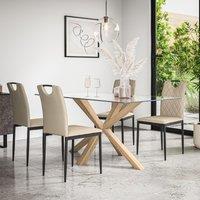 More4Homes Etta Glass Dining Table & Chairs - Glass Top w Solid Oak Legs + Monza Faux Leather Dining Chair Set Of 4 in Beige