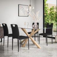More4Homes Etta Glass Dining Table & Chairs - Glass Top w Solid Oak Legs + Monza Faux Leather Dining Chair Set Of 4 in Black
