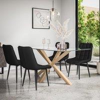 More4Homes Etta Glass Dining Table & Chairs - Glass Top w Solid Oak Legs + Nova Faux Leather Dining Chair Set Of 6 in Black