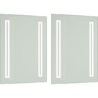 First Choice Lighting Pair of Battery Operated Rectangular LED Illuminated Bathroom Mirrors in Clear
