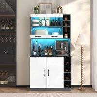 Matteo Modern Kitchen Tall Cabinet - LED Lighting, Microwave Space in White