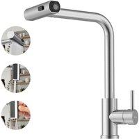 Blylund Waterfall Kitchen Faucet Brushed Nickel, 3 Function Kitchen Sink Tap in Metallic Silver