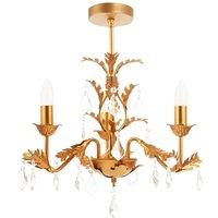 Happy Homewares French Inspired Satin Gold Chandelier Style Light with Crystal Drops