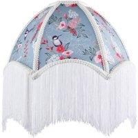 Happy Homewares 1920s Vintage Duck Egg Lamp Shade with Vibrant Flowers & Birds Decor in Duck Egg Blue | Size: 14 inches