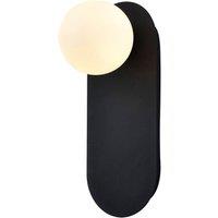 Happy Homewares Matte Sand Black LED Wall Light with Opal White Spherical Glass Shade