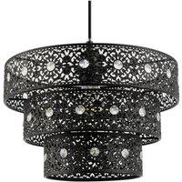 Happy Homewares Antique Acrylic Gem Moroccan Style Triple Tier Pendant Light Shade in Black | Size: 30 cm diameter x 21 cm high