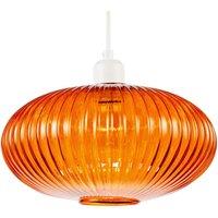 Happy Homewares Modern Designer Line Ribbed Glass Oval Pendant Lamp Shade in Orange | Size: 12 inches