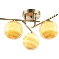 Happy Homewares Modern Antique Brass Ceiling Light with Amber Tone Marble Glass Shades in Metallic Gold