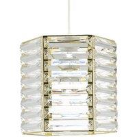Happy Homewares Modern Hexagonal Polished Gold Pendant Shade with Clear Acrylic Rods