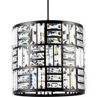 Happy Homewares Modern Circular Drum Matte Black Pendant Shade with Clear Acrylic Rods