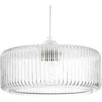 Happy Homewares Modern Low Profile Drum Shaped Pendant Shade with Vertical Ribbing in Clear