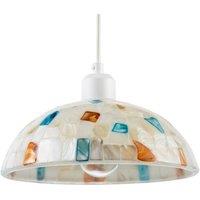 Happy Homewares Mother of Pearl Mosaic Dome Pendant Lighting Shade with Coloured Tiles in Cream