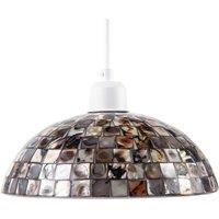 Happy Homewares Natural Mother of Pearl Shell Mosaic Dome Ceiling Pendant Light Shade in Grey