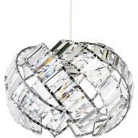 Happy Homewares Modern Chrome Pendant Lamp Shade with Curved Strips & Acrylic Prisms in Silver