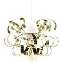 Happy Homewares Polished Gold Metal Pendant Shade with Twisting & Curving Strips
