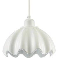 Happy Homewares Opal White Gloss Ceramic Pendant Light Shade with Rippled Scallop Edge