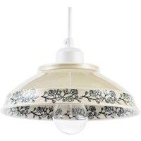 Happy Homewares Cream Gloss Ceramic Pendant Light Shade with Navy Blue Floral Design