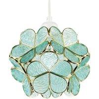 Happy Homewares Floral Petal Pendant Light Shade with Teal Glass & Shiny Gold Frame