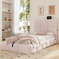 Merax Velvet 3ft Single Ottoman Bed with Tufted Headboard & USB Port in Pink