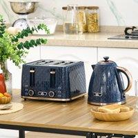 HOMCOM 1.7L Kettle & Toaster Set with Defrost Reheat & Crumb Tray Blue