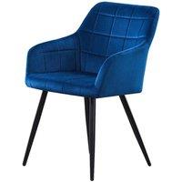 Life Interiors Single Camden Modern Velvet Dining Chair with Armrests, Quilted Design & Black Metal Legs in Royal