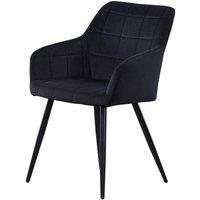 Life Interiors Single Camden Modern Velvet Dining Chair with Armrests, Quilted Design & Black Metal Legs