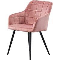 Life Interiors Single Camden Modern Velvet Dining Chair with Armrests, Quilted Design & Black Metal Legs in Pink