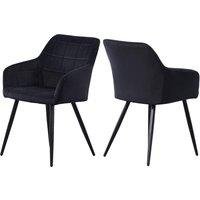 Life Interiors Set of 2 Camden Modern Velvet Dining Chairs with Armrests, Quilted Design & Black Metal Legs