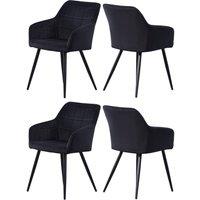 Life Interiors Set of 4 Camden Modern Velvet Dining Chairs with Armrests, Quilted Design & Black Metal Legs