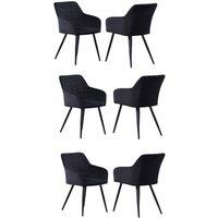 Life Interiors Set of 6 Camden Modern Velvet Dining Chairs with Armrests, Quilted Design & Black Metal Legs