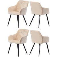 Life Interiors Set of 4 Camden Modern Velvet Dining Chairs with Armrests, Quilted Design & Black Metal Legs in Cream