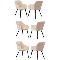 Life Interiors Set of 6 Camden Modern Velvet Dining Chairs with Armrests, Quilted Design & Black Metal Legs in Cream