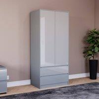 HD Designs Glinton 2 Door 2 Drawer High Gloss Wardrobe Cupboard Storage Bedroom in Grey