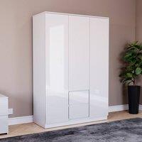 HD Designs Glinton 3 Door 2 Drawer High Gloss Wardrobe Cupboard Storage Bedroom in White
