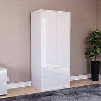 HD Designs Glinton 2 Door 2 Drawer High Gloss Wardrobe Cupboard Storage Bedroom in White