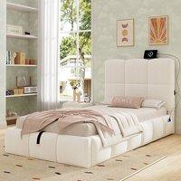 Merax Velvet 3ft Single Ottoman Bed with Tufted Headboard & USB Port in Beige