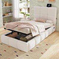 Merax Boucl 3ft Single Ottoman Bed with Tufted Headboard & USB Port in White