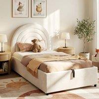 Merax 3ft Single Velvet Ottoman Bed with Storage & Arched Headboard in Beige