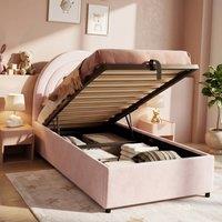 Merax 3ft Single Velvet Ottoman Bed with Storage & Arched Headboard in Pink