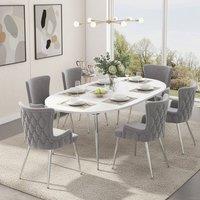 Merax Set of 6 Upholstered Wingback Dining Chair with Metal Legs in Grey