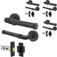 AFIT Black Door Handle Latch Set Matt Black Door Handle, Latch 4 Pack | Size: 150mm x 150mm