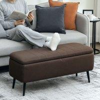 HOMCOM Storage Ottoman Bench, Linen Fabric Footstool with Steel Legs in Dark Brown