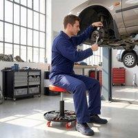 HOMCOM Pneumatic Adjustable Mechanic Stool, Wheels in Red | Size: 40 cm