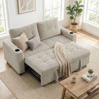 HOMCOM Corduroy Click Clack Sleeper Sofa with Pull Out Design, Cream White | Size: 2 Seater
